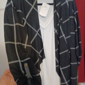 Black and White Plaid Open Cardigan